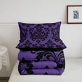 thumbnail image 5 of jejeloiu Spooky Skull Queen Comforter Set,Damask Pattern Comforter Sets Queen For Adults,Purple Black,Black Reversible,3 Pieces,1 Comforter and 2 Pillowcases, 5 of 7