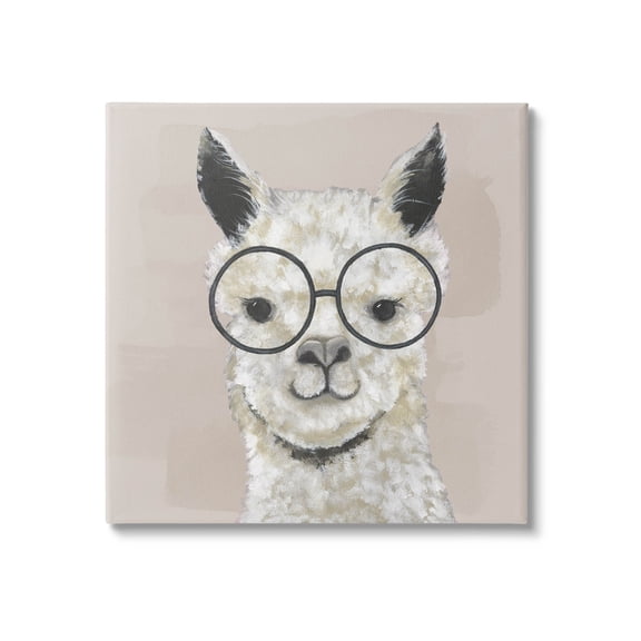 Stupell Industries Happy Alpaca Glasses Portrait Graphic Art Gallery Wrapped Canvas Print Wall Art, Design by Tava Studios