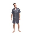 thumbnail image 6 of THXSILK 2PC Silk Pajama Set for Men, 19 Momme Short Sleeves Button Contrast Trim V Neck Causal Lounge for Summer, Gray, L, 6 of 6