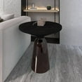 thumbnail image 2 of LeisureMod 19" Round End/Side Table with Sintered Stone Top and Black Powder-Coated Iron Rim Tempered Glass Pedestal Base No Assembly for Modern Home, Living Room Tully Collection in Grey/Black Stone, 2 of 10