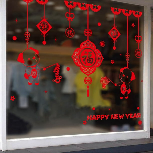Stickers Muraux Amovibles pour la Fenêtre du Nouvel An Chinois Décoration