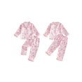thumbnail image 2 of RUINIXCW Toddler Baby Girl Halloween Silk Stain Pajamas Set Kids Fall Winter PJS Set Sleepwear Ghost Bow Print Fuzzy Cuffs Long Sleeve Button Down Shirt and Pants Set Loungewear Homewear 1-7Years, 2 of 9