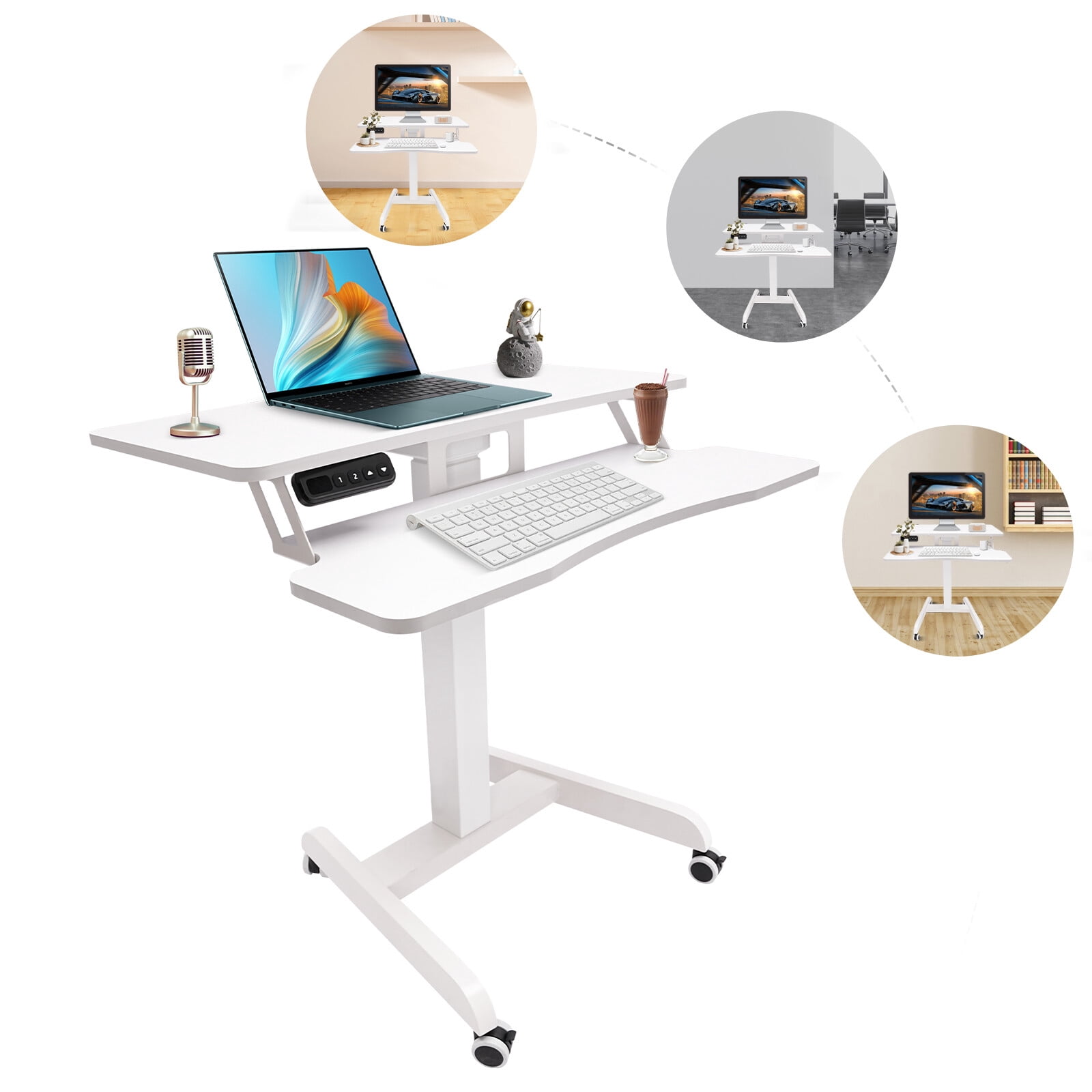 Mobile Standing Desk, Portable Rolling Desk with Lockable Wheels, Non-Slip Mat, Standing Lifting Desk, Rolling Desk with Adjustable Height, 31-51in(White 31.5*15.7in)