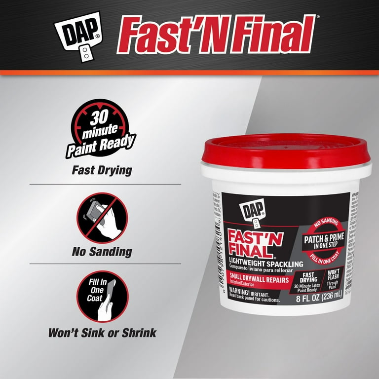 Free Shipping! DAP Lightweight Spackling White 8 oz, Fast N Final