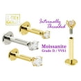 thumbnail image 3 of Solid 14K Yellow Gold 16G 6mm Post Labret Studs Lip Monroe Tragus Cartilage Earring Stud 3mm(0.11ct) Moissanite Gemstone Internally Threaded - 6YGLBR_3MNT, 3 of 5