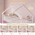 thumbnail image 4 of Triple Bunk Bed Twin Over Twin Over Twin with Storage Bins and Bookshelf, Metal Bunk Beds for 3 Teens/Adults, House Triple Bunk Bed Frame with Globe String Lights, Guardrails & Ladder, White, 4 of 10