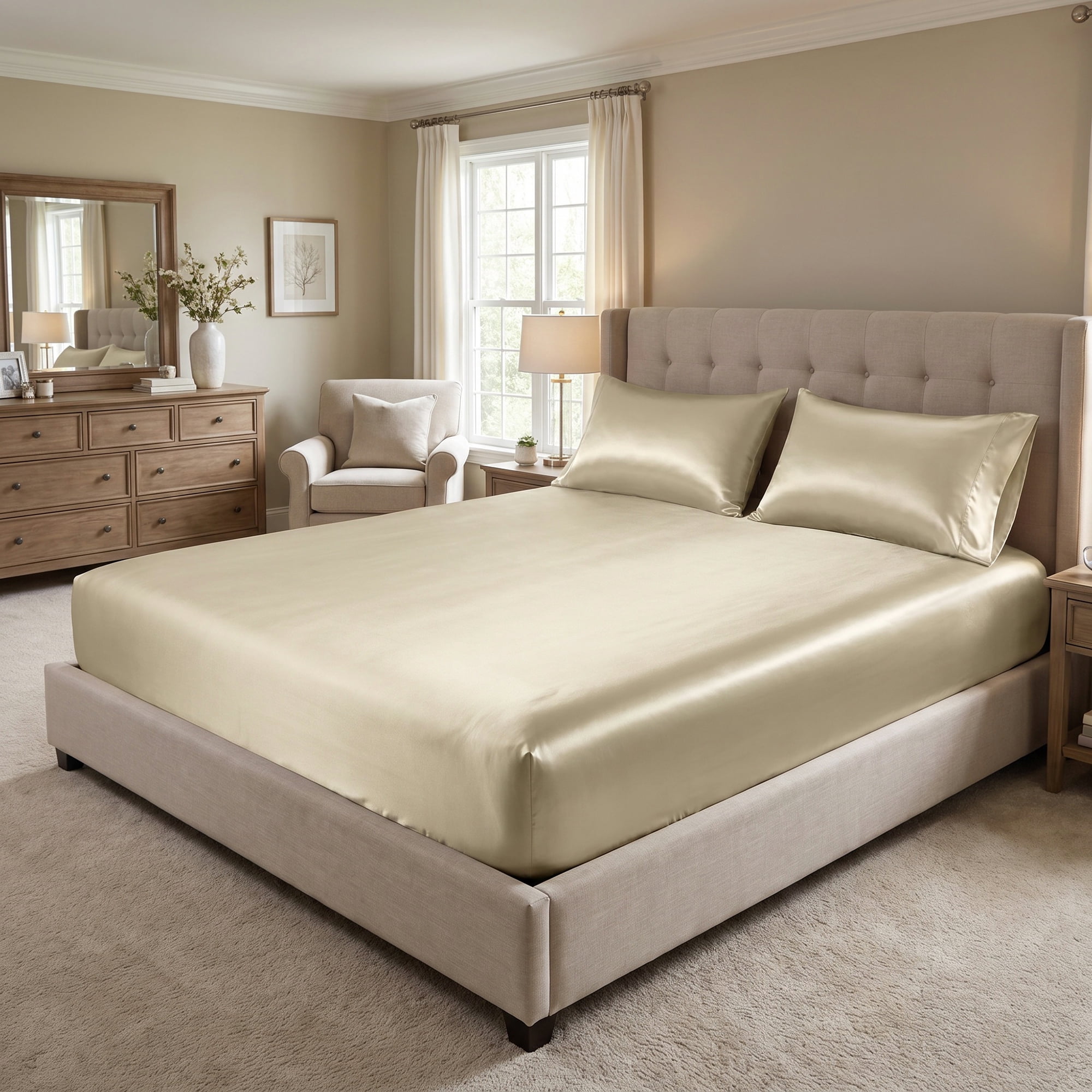 Unique Bargains Fitted Sheet Polyester Bed Sheets Anti Wrinkle for Sleep 78.0"x79.9" Khaki
