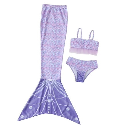 

Girl 3 Piece Bikini Swimsuit Sets with Mermaid Skirt Coverup