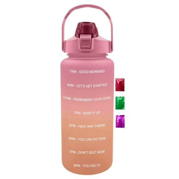 Motivational Water Bottle with Time Marker Straw and Handle 64 Oz 1 Pack, Pink Ombre Large Plastic Tumbler for Gym Travel Work Fitness Hydration Goals with Snoep in Beperkte Oplage