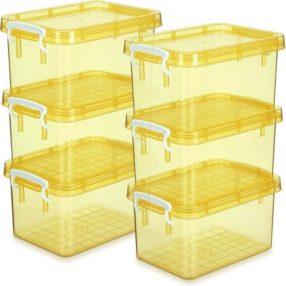 6 Pack Colorful Plastic Storage Bins with Lids 4 Quart Small Storage Latch Box Stackable and Nestable Clear Organizer Bins with Latching Handle and Buckle for Organizing(Yellow)