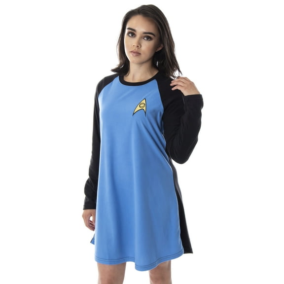 Star Trek Original Series Nightgown Junior Womens' Fleece Raglan Sleep Starfleet Costume Dress  - Kirk Spock Uhura