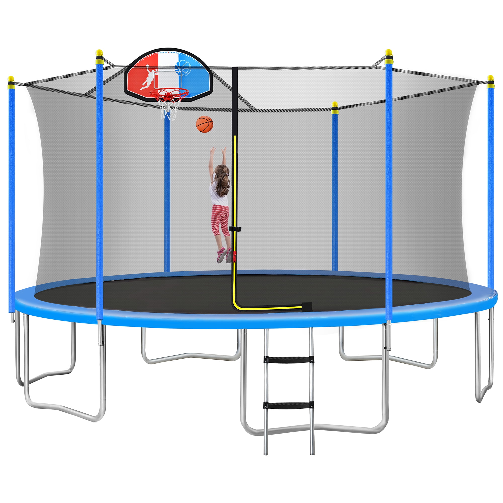 14' Kids Enclosed Trampoline, Round Family Trampoline with Enclosure