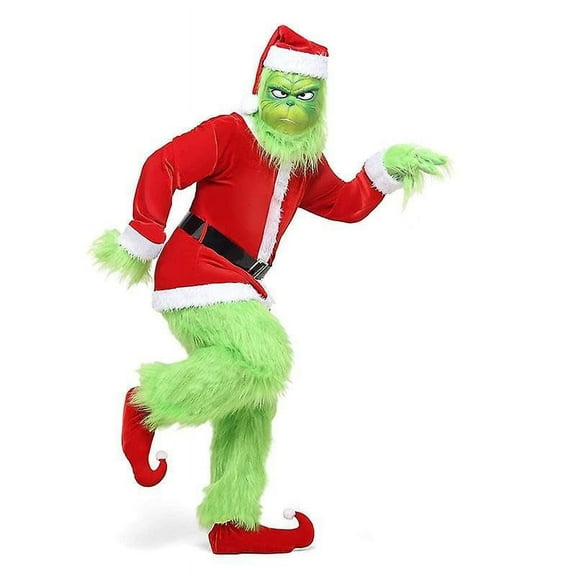 Christmas Costume for Men Adult Green 7PCS Deluxe Santa Suit Xmas Cosplay Outfit Christmas Size LXL