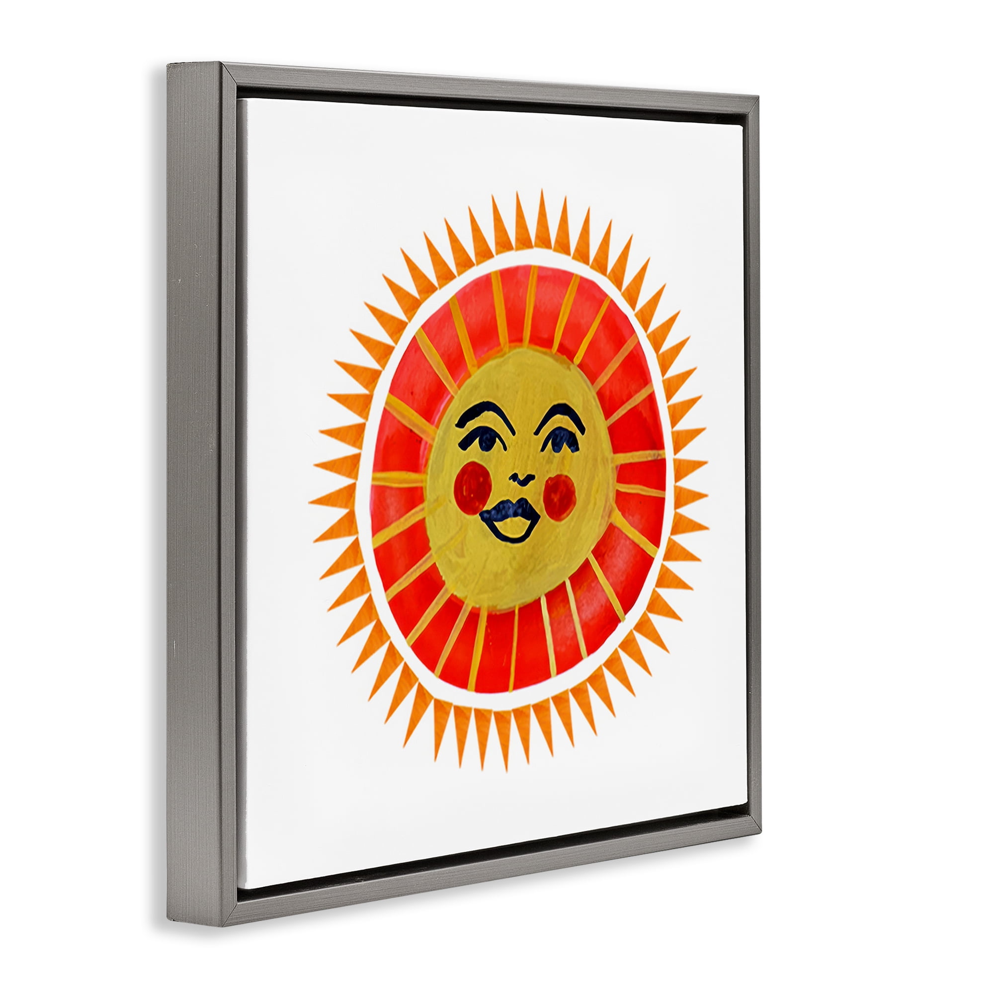 Stupell Industries Cheerful Boho Sun Gray Framed Floater Canvas Wall Art, design by Katherine Herrell Studio