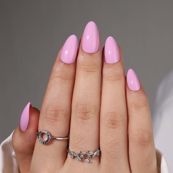 32Pcs Pink Press on Nails Short Almond Fake Nails Solid Color False Nails Press ons,Supremely Fit & Natural Stick on Nails in 16 Sizes with Glue for Women Girls Manicure style05 1 Fl Oz (Pack of