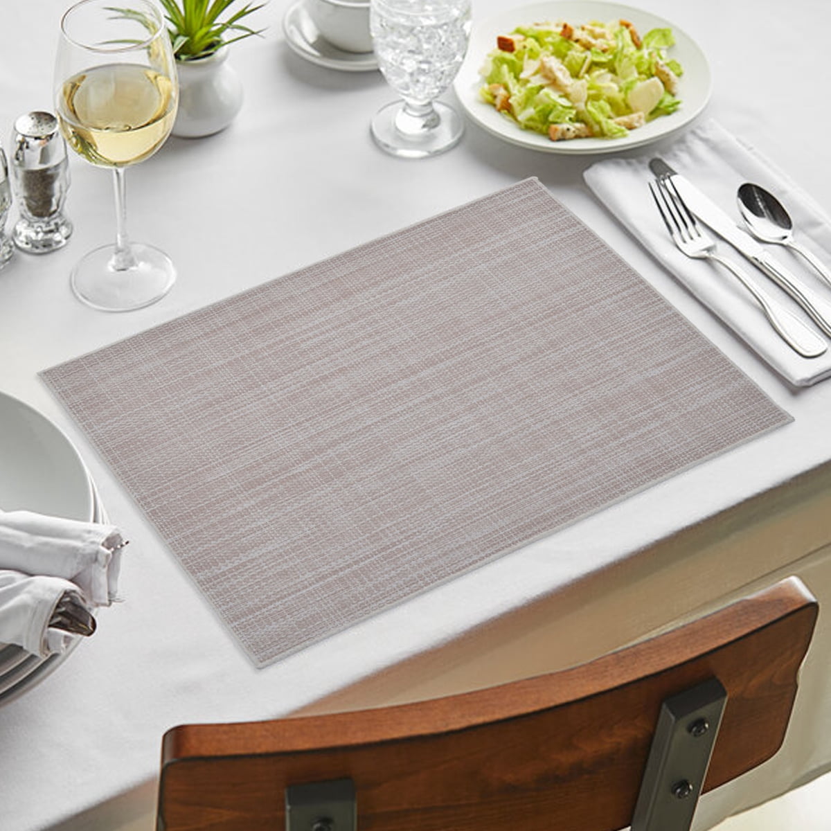 Decozen Placemats Set of 4 Dining Table Placemats, Rectangular Vinyl, PVC, 18"x12" - Beige Brown