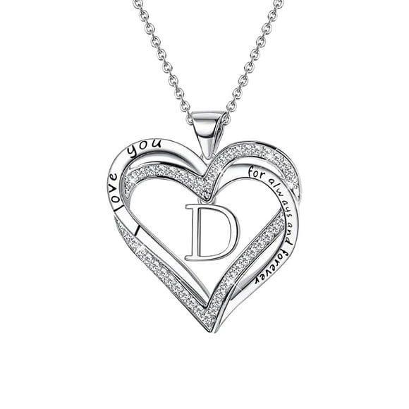 RKSTN Necklaces For Women Ladies Double Heart Diamond Necklace With 26 English Letters Couple Necklace Name Necklace Personalized Jewelry For Women