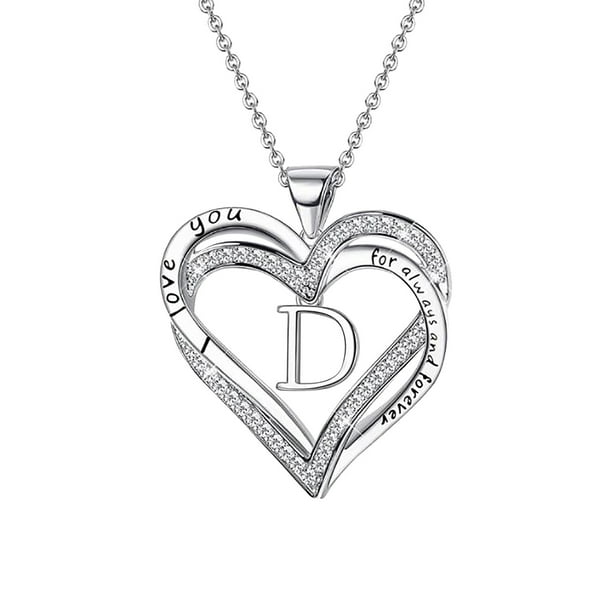 CHGBMOK Necklaces for Women Ladies Double Heart Diamond Necklace