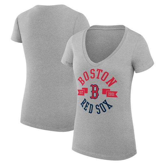 Women's G-III 4Her by Carl Banks Heather Gray Boston Red Sox Super-Slim Fit Lightweight City Graphic V-Neck T-Shirt