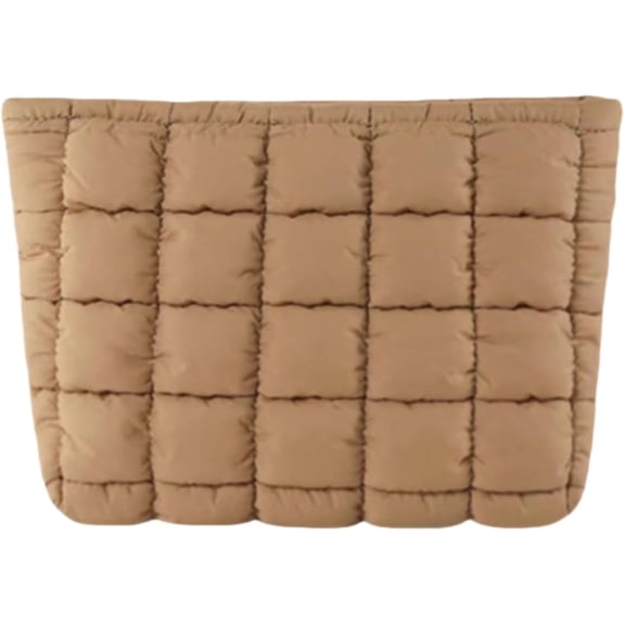 Soft Checkered Quilted Puffy Makeup Bag for Women, Aesthetic Puffer Cosmetic Bag Pouch for Purse (Hot Pink)