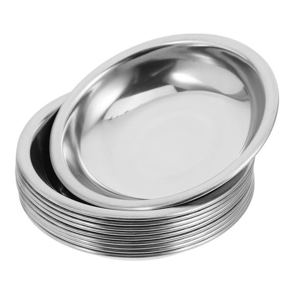 10 Pcs Stainless Steel Mini Bowls Round Sauce Dishes Small Seasoning Plates for Sushi Soy Sauce and Condiments Silver