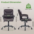 thumbnail image 3 of JONPONY Leather Office Chair, Big and Tall 400lbs Ergonomic Desk Chairs with Back Support, Executive Leather Chair with Wheels for Home Office, 360°Swivel Free, Brown, 3 of 12