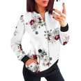 thumbnail image 1 of Gibobby Chaqueta de estilo clásico Chaquetas diarias informales para mujer, chaqueta informal ligera con cremallera, abrigo con estampado Floral, cuello levantado, prendas de vestir (Blanco, L), 1 of 4