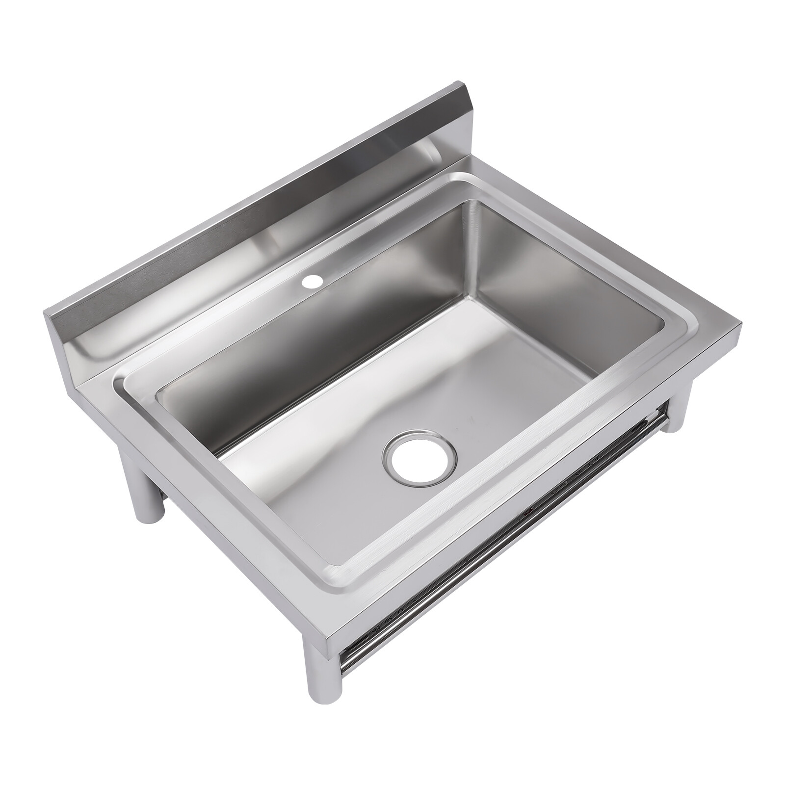 Modern Free-standing Silver Commercial Utility Prep Sink Stainless Steel 1 Compartment w/Basins Backsplash