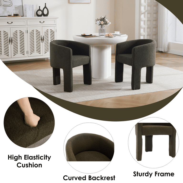 Modern Sherpa Barrel Dining Chair - White Upholstered Accent Armchair, No Assembly-462413
