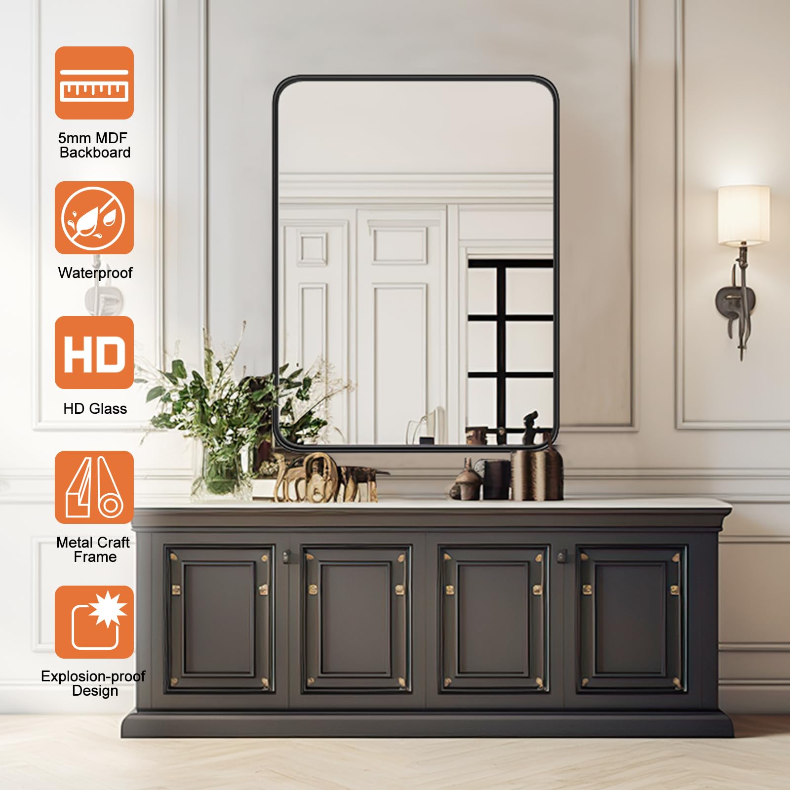 Blorly Black Bathroom Vanity Mirror for Wall, 22x30 Inch Metal Frame Wall Mirror Farmhouse Rectangle, Anti-Rust, Tempered Glass, Hangs Horizontally or Vertically