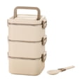 thumbnail image 4 of yuksok Adult Lunch Box Microwave Lightweight Reusable Bento Box for Work Dining Out 3 Layers Beige, 4 of 9
