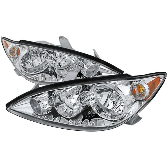 Factory Style Crystal Headlights w/ Amber Reflector (Chrome Housing/Clear Lens) Made for and Compatible with 2005-2006 Toyota Camry