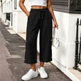 thumbnail image 7 of TEAJOPSUU Women's Cotton Blend Capris Drawstring Elastic Waist Cropped Wide Leg Pants Decorative Side Buttons Casual Everyday Loungewear Capris Black, 7 of 7