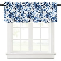 Valance Curtains for Windows,Watercolor Blue Flowers and Leaves Semi Sheer Curtain Valance,Short Rod Pocket Window Treatment,Window Valance Curtains for Kitchen Living Room Bedroom Windows 54"x18"
