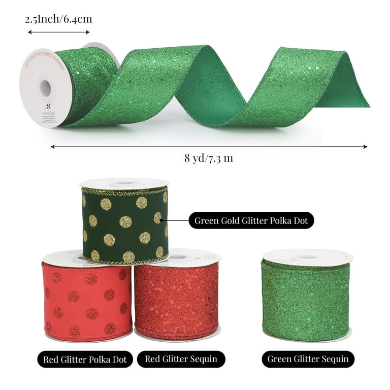Wired Ribbon, Red/Green/Gold Christmas Ribbon 1.5 wide BY THE YARD