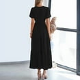 thumbnail image 5 of ZEHJUHAN Women's Solid Color V-Neck Short Sleeve Maxi Dress with Elastic Waist A-Line Ruffle Hem Summer Casual Dress Black，XXL, 5 of 6