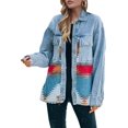 thumbnail image 1 of HSHDLDF Women's Aztec Denim Jacket Distressed Lapel Long Sleeve Vintage Button Down Denim Jacket Shacket, 1 of 6