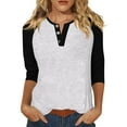 thumbnail image 1 of ManxiVoo Relaxed Fit Womens Top V Neck 3 4 Sleeve Button Front Shirt with Raglan Sleeves for Summer S Size Black, 1 of 5