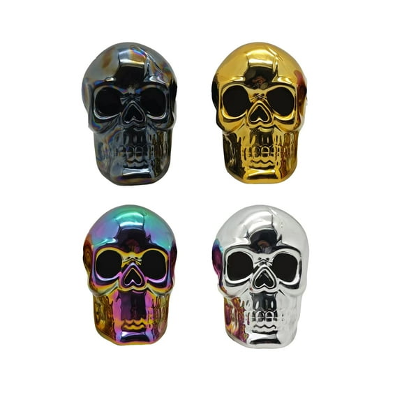 4PCS Ceramic Skull Decorations - Hand-Painted Skull Head Statue, Skeleton Human Bone Skull Art Little Figurine for Home Office Party Bar Desk Bookshelf Halloween Decor