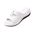 thumbnail image 3 of Women Wedge Orthopedic Sandals Faux Leather Open Toe Slip On Slippers Arch Support Chunky Heel Metal Buckle Dressy Summer Comfortable Walking Solid Color Wide Width Walking Casual Slides, 3 of 5