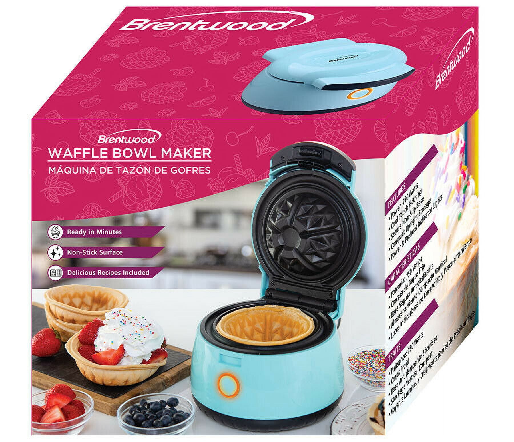 Brentwood TS-1401BL Single Bowl Mini Waffle Maker Blue 750W