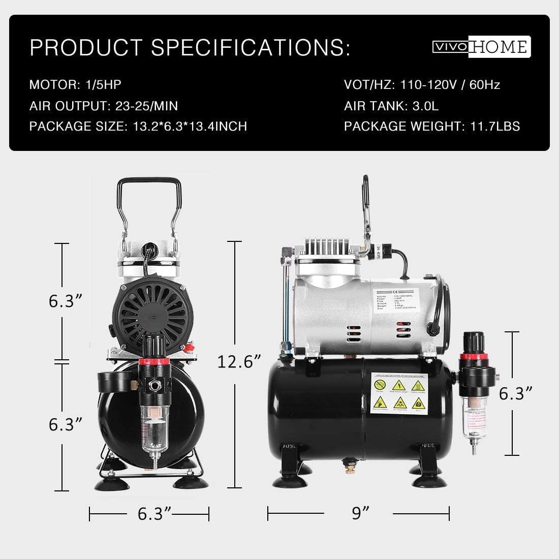 VIVOHOME 110-120V Professional Airbrushing Paint System with 1/5 HP Air Compressor and 1 Airbrush Kit for Tattoo Makeup Shoes Cake Decoration