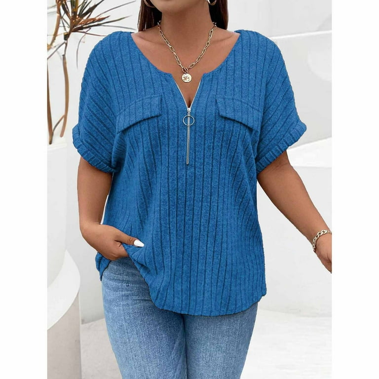 Delayuji Short Sleeve New Solid Color Large Size Women's Top