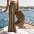 thumbnail image 6 of Qiggri Women Solid Cotton Linen Elastic High Waist Tiered Ruffle Pleated Wide Leg Pants Flowy Beach Vacation Casual Trousers M, 6 of 6