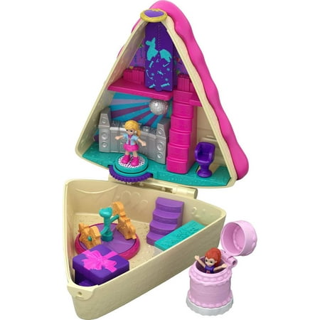 Polly Pocket Pocket World Birthday Cake Bash Compact Playset,, Travel Toy with 2 Micro Dolls & 3 Accessories