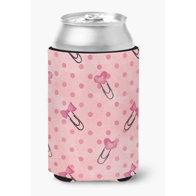 "Treasures Watercolor Paper Clips and Polkadots Pink Decorative Can Hugger, Multicolor" Caroline's Treasures BB7543CC