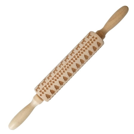 

1PC Wooden Rolling Pin Christmas Embossed Dough Roller Durable Rolling Stick Kitchen Accessories for Home Shop (Tree and Deer)