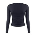 thumbnail image 4 of Women's Casual Basic Crop Tops Slim Fit Long Sleeve Crew Neck Solid Color Fall Pullover Shirts Tight Tee Navy S, 4 of 4