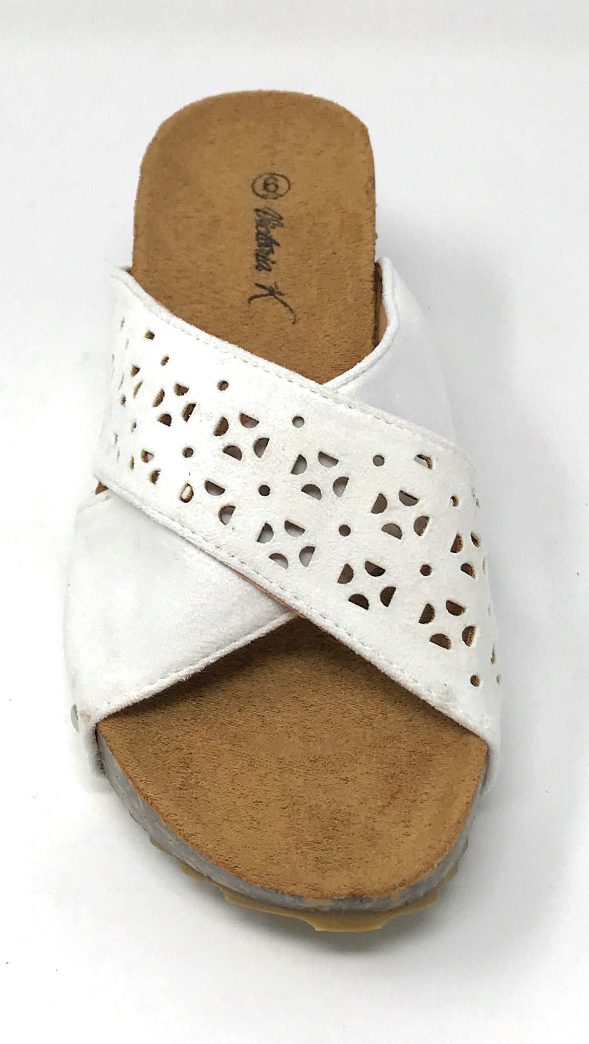 Victoria K Women's Laser Cut Out With Cross Over Strap Cork Wedge Sandals