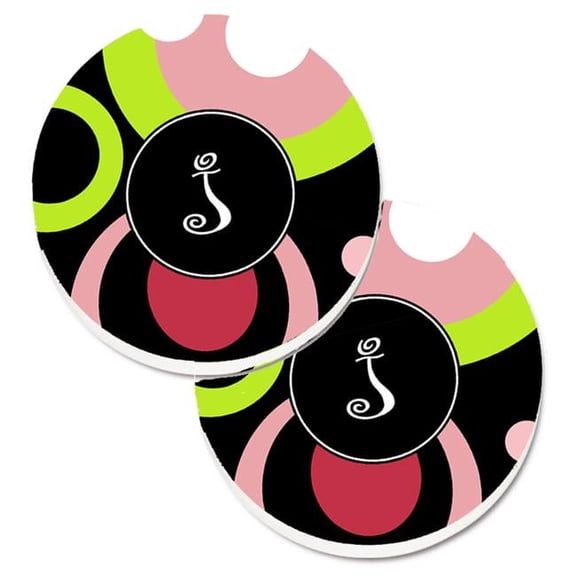 Letter J Monogram Retro in Black Set of 2 Cup Holder Car Coaster